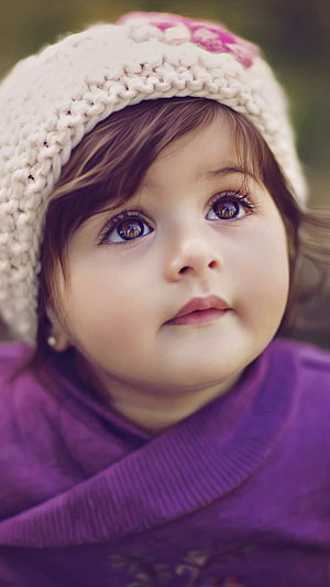 Cute Toddler Girl Portrait Wearing Knitted Beanie and Purple Scarf HD phone wallpaper