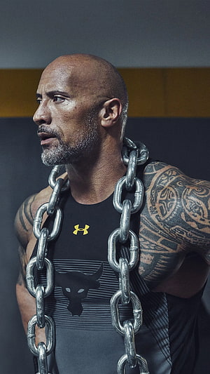 Dwayne Johnson Intense Gym Portrait With Heavy Chains And Tribal Tattoos HD phone wallpaper