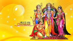 Sri Ram Darbar with Sita and Hanuman in Traditional Indian Art Style, Ram Darbar Full Size - Transparent Ram Sita Png - - HD wallpaper