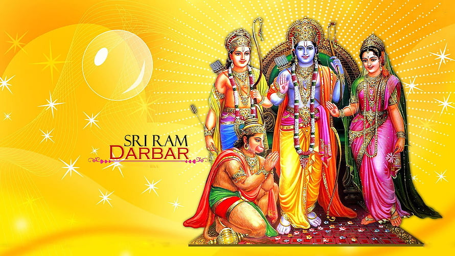 Sri Ram Darbar with Sita and Hanuman in Traditional Indian Art Style, Ram Darbar Full Size - Transparent Ram Sita Png - - HD wallpaper