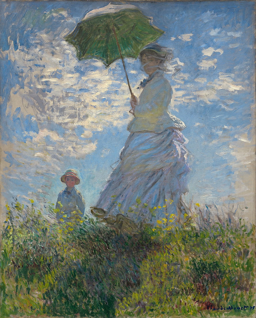 Claude Monet Impressionist Painting of Madame Monet and Her Son in a Meadow HD phone wallpaper