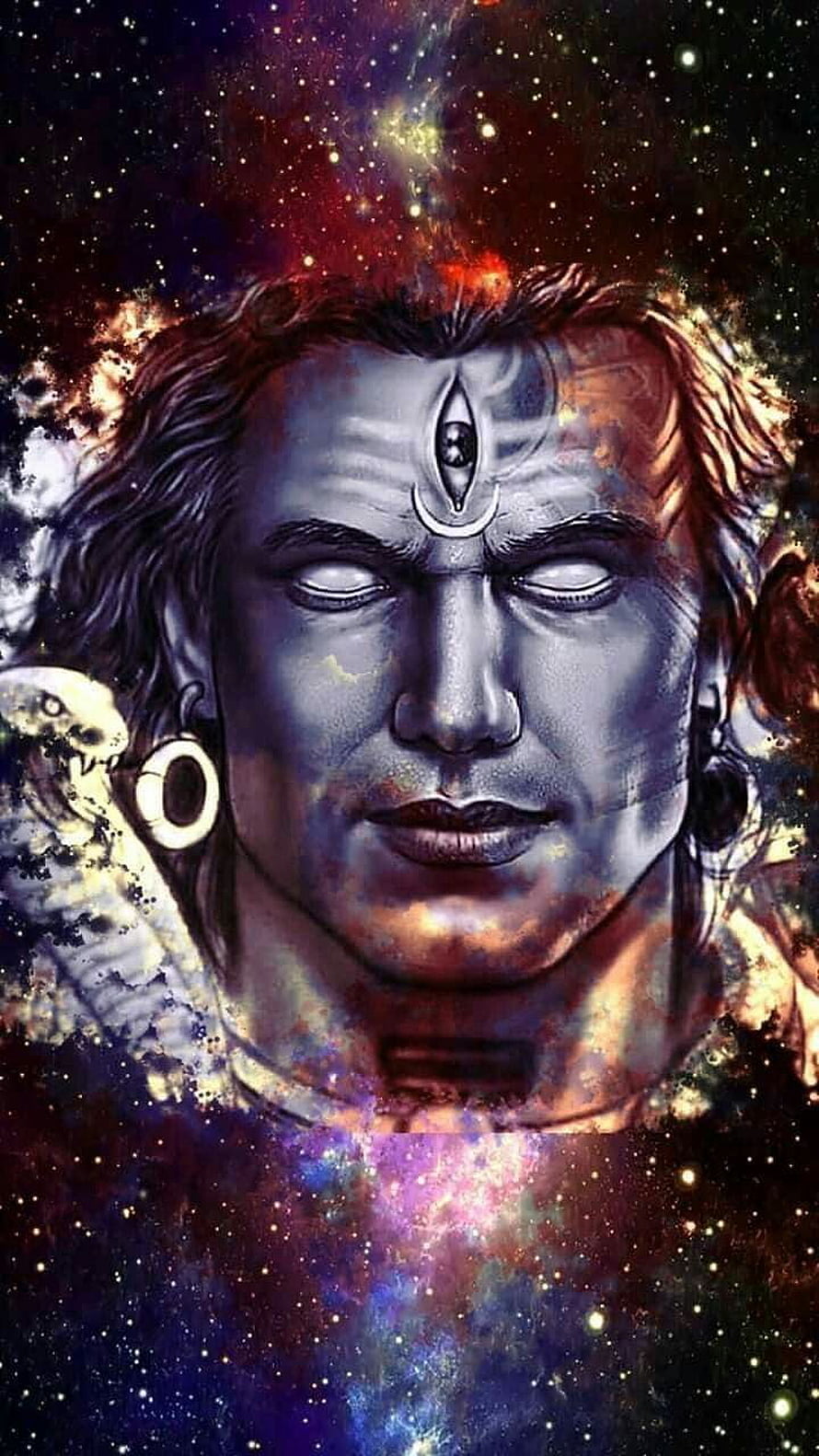Cosmic Lord Shiva Portrait With Third Eye And Nebula Background HD phone wallpaper
