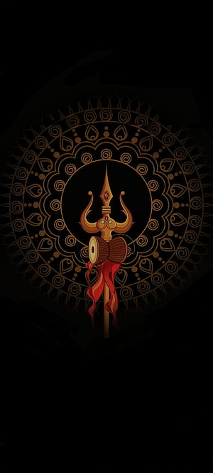 Golden Trishul and Damru with Mandala Background, Shiva Trishul, symbol, art, god HD phone wallpaper