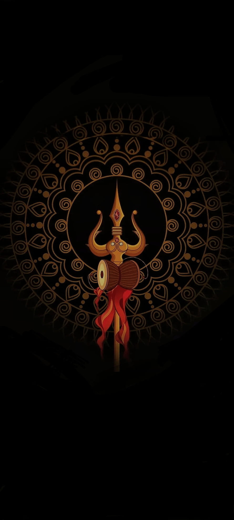 Golden Trishul and Damru with Mandala Background, Shiva Trishul, symbol, art, god HD phone wallpaper