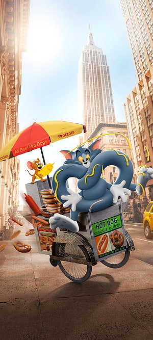 Tom and Jerry 3D Animated Movie Poster Featuring Hot Dog Cart in New York City HD phone wallpaper