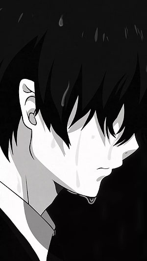 Sad Anime Boy Crying in Black and White Profile HD phone wallpaper