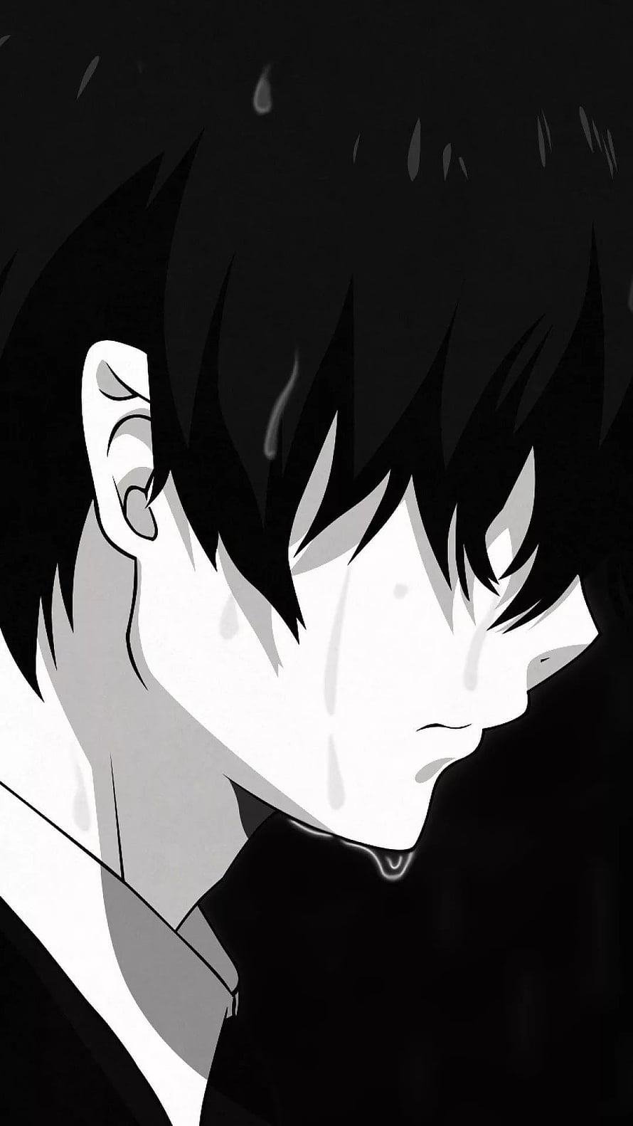 Sad Anime Boy Crying in Black and White Profile HD phone wallpaper