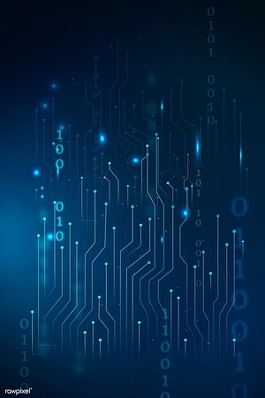 Futuristic Blue Circuit Board with Binary Code and Glowing Data Nodes HD phone wallpaper