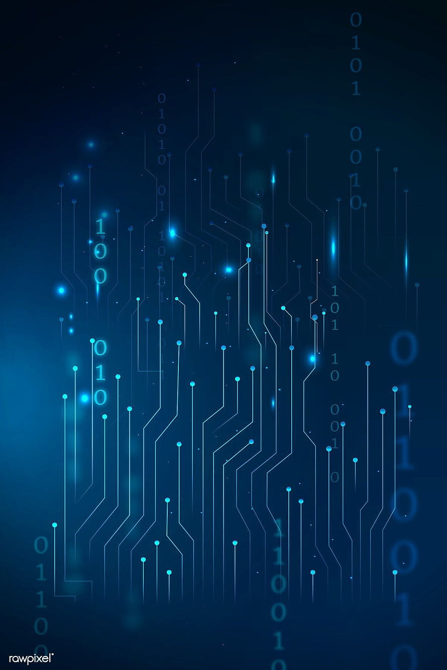 Futuristic Blue Circuit Board with Binary Code and Glowing Data Nodes HD phone wallpaper