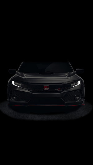 Matte Black Honda Civic Type R Front View with Red Accents in Dark Studio HD phone wallpaper