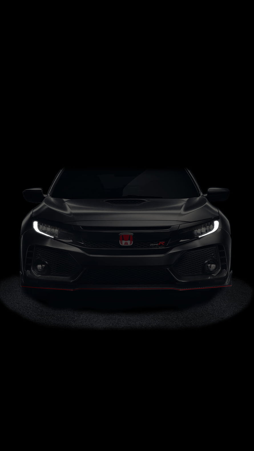 Matte Black Honda Civic Type R Front View with Red Accents in Dark Studio HD phone wallpaper