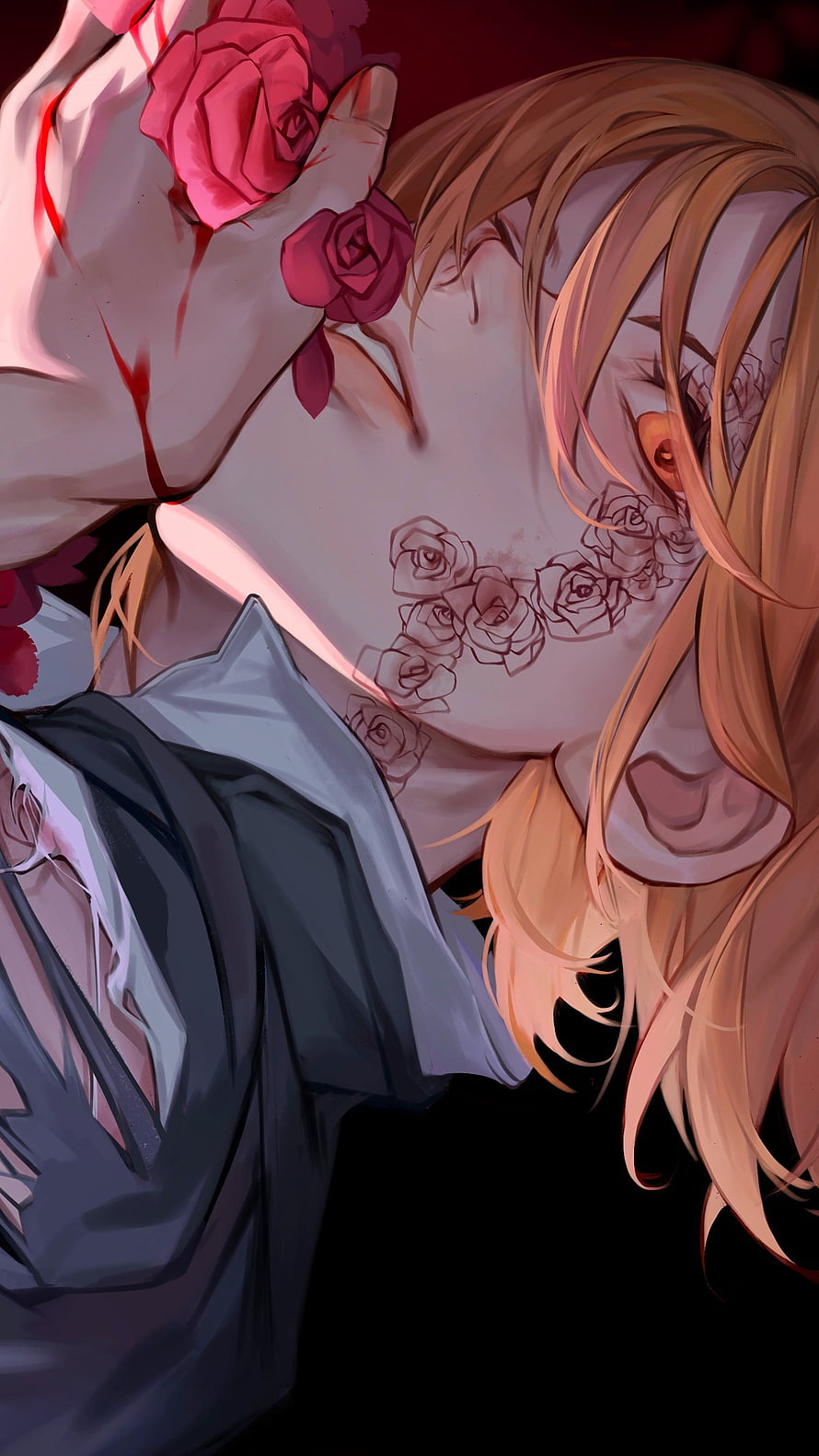 Nobara Kugisaki from Jujutsu Kaisen with Rose Tattoos and Blood HD phone wallpaper