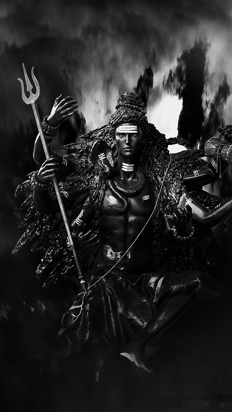 Dark Artistic Depiction of Lord Shiva Holding Trishul with Serpents and Holy Marks HD phone wallpaper