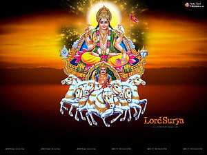 Lord Surya Hindu God Wallpaper - Seven Horses Chariot Art HD wallpaper