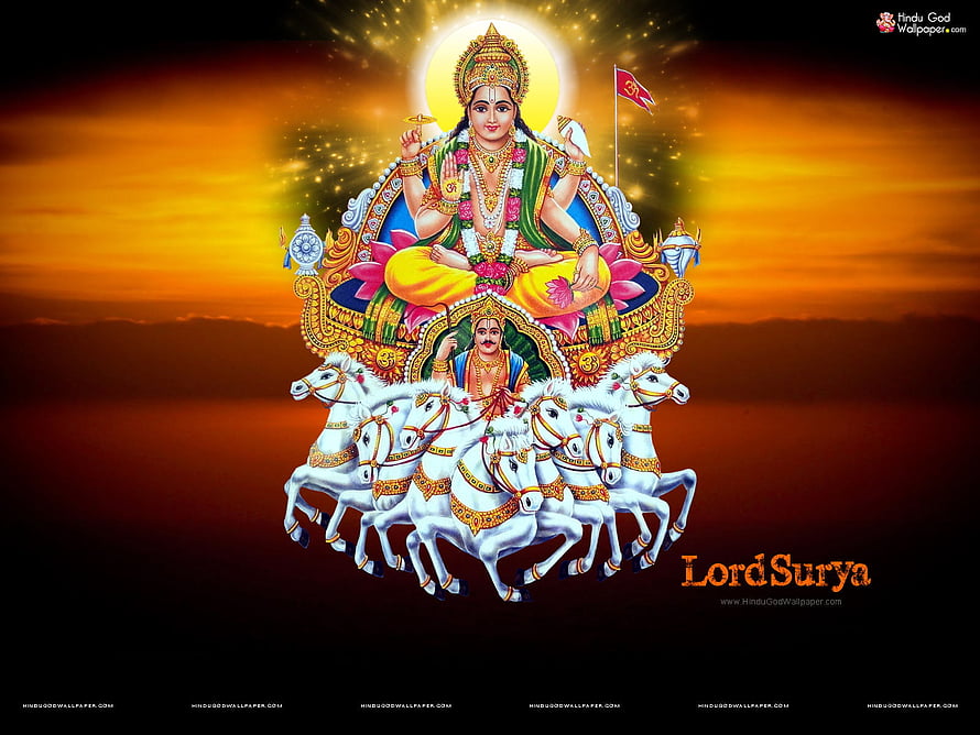 Lord Surya Hindu God Wallpaper - Seven Horses Chariot Art HD wallpaper