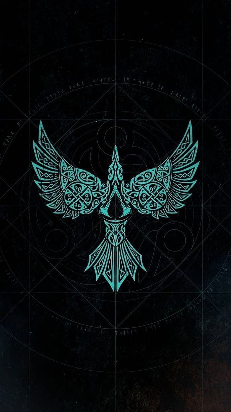Assassin's Creed Eagle Emblem with Celtic Knotwork and Geometric Sacred Geometry on Dark Background HD phone wallpaper