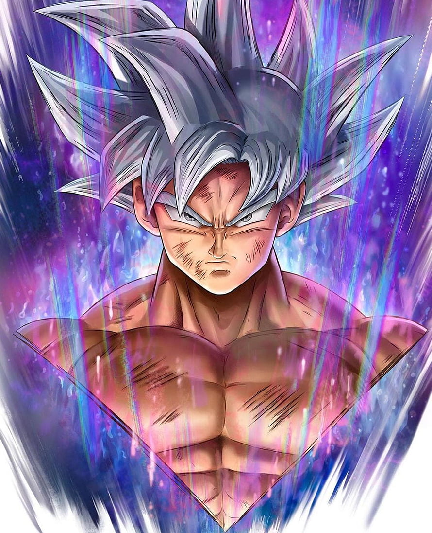 Goku Ultra Instinct Portrait with Silver Hair and Purple Energy Aura HD phone wallpaper