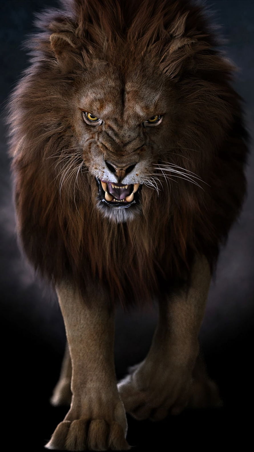 Majestic Male Lion Roaring With Intense Yellow Eyes And Dark Mane, The king, big_cats, animal, angry, wild, lion HD phone wallpaper