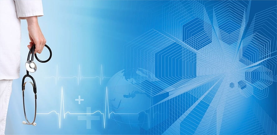 Doctor Holding Stethoscope Against Blue Medical Technology Background HD wallpaper