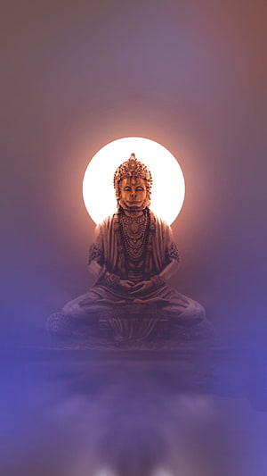 Meditating Hanuman Statue with Glowing Backlight and Purple Mist, Lord Hanuman, Meditation, Peace, , God HD phone wallpaper