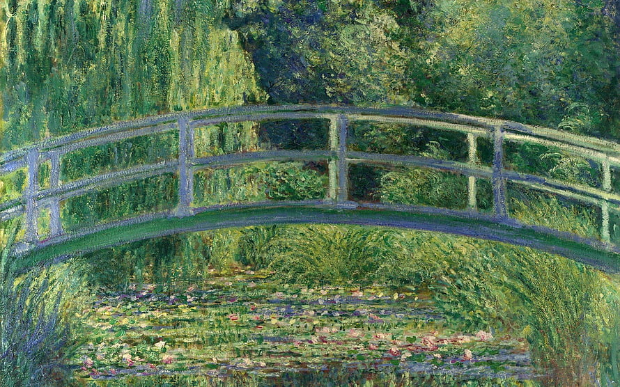 Claude Monet Japanese Footbridge Over Water Lily Pond Impressionist Garden Landscape HD wallpaper