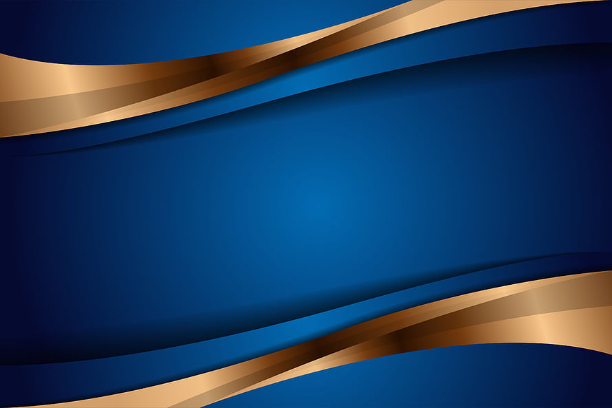 Elegant Blue and Gold Abstract Background with Wavy Metallic Ribbons HD wallpaper