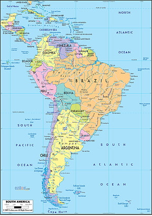Detailed Political Map of South America with Country Borders and Major Cities HD phone wallpaper