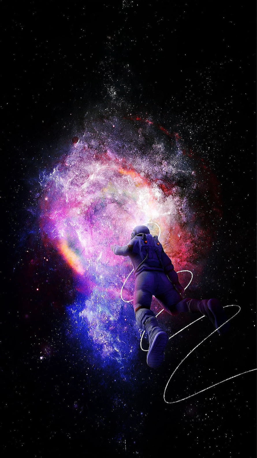 Astronaut Floating In Space Reaching Towards A Vibrant Purple And Pink Nebula Galaxy HD phone wallpaper