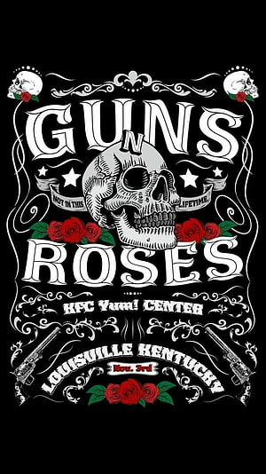 Guns N Roses Tattoo Style Concert Poster Featuring Skull and Roses HD phone wallpaper