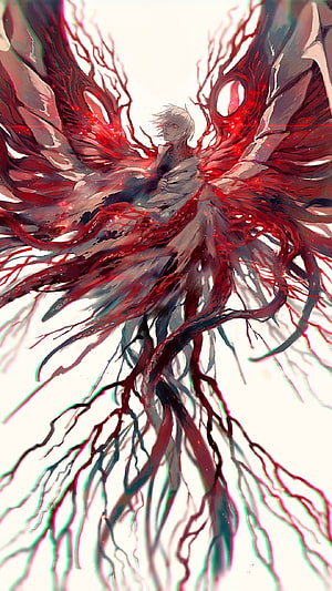 Anime Character With Massive Red Wings And Dark Veins HD phone wallpaper