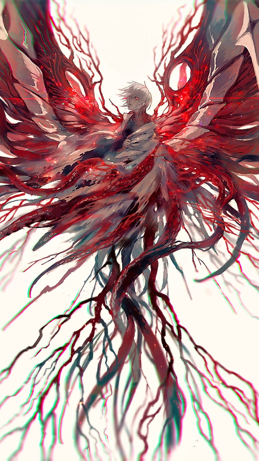 Anime Character With Massive Red Wings And Dark Veins HD phone wallpaper