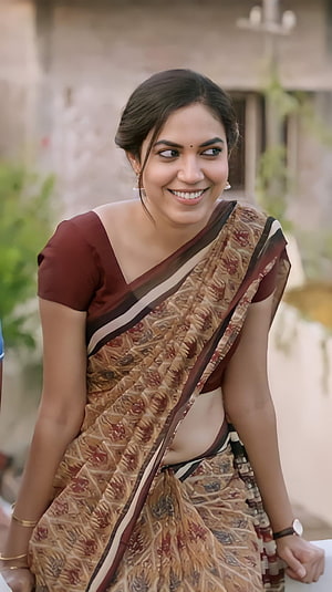 Ritu Varma in a Traditional Brown and Gold Patterned Saree HD phone wallpaper