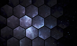 Geometric Hexagon Grid Overlaying Deep Space Nebula and Starfield HD wallpaper