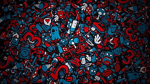 Undertale 3D Fan Art Wallpaper Featuring Sans, Papyrus, and Frisk in a Chaotic Red and Blue Pattern HD wallpaper
