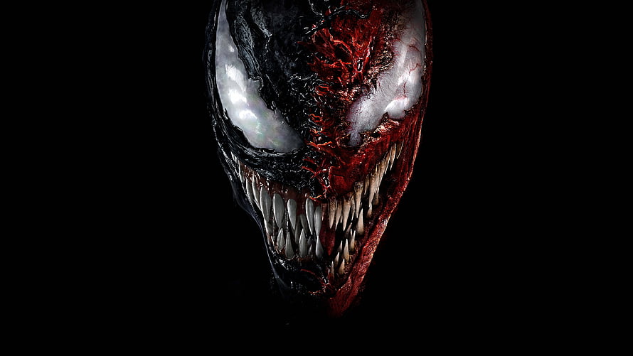 Venom and Carnage Face-Off in Dark Cinematic Close-Up HD wallpaper