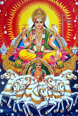 Sun God Surya Riding Seven-Horse Chariot Hindu Deity Wallpaper HD phone wallpaper