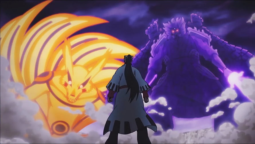 Naruto and Sasuke Confront Jigen in Epic Anime Battle Scene HD wallpaper