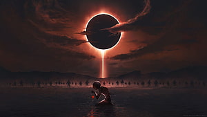 Berserk Concept Art: Griffith and the Behelit Under a Total Solar Eclipse HD wallpaper