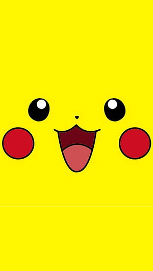 Pikachu Happy Face Close-Up on Bright Yellow Background HD phone wallpaper
