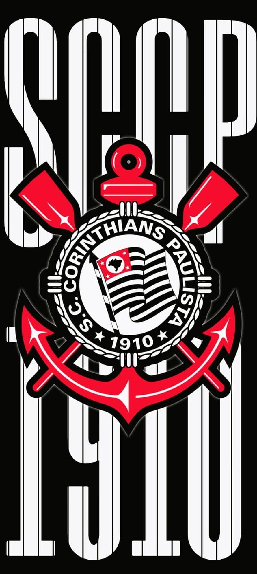 Corinthians Paulista 1910 Club Crest with Anchor and Oars on Black Background HD phone wallpaper