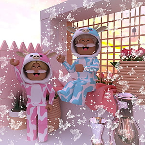 Roblox Bloxburg Cow Pajama Outfit Aesthetic Portrait with Butterflies HD phone wallpaper