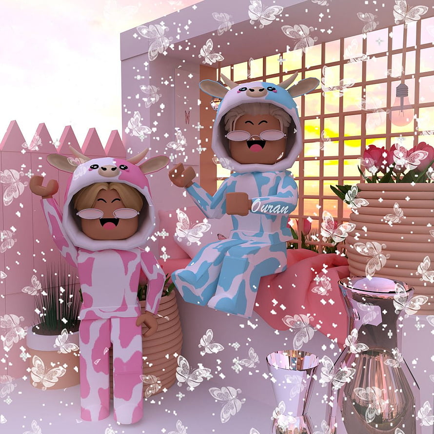 Roblox Bloxburg Cow Pajama Outfit Aesthetic Portrait with Butterflies HD phone wallpaper