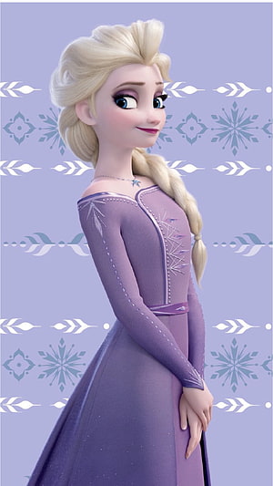 Elsa in Lilac Gown with Snowflake Pattern Background from Frozen 2 HD phone wallpaper