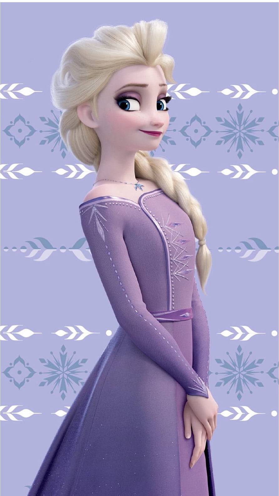 Elsa in Lilac Gown with Snowflake Pattern Background from Frozen 2 HD phone wallpaper