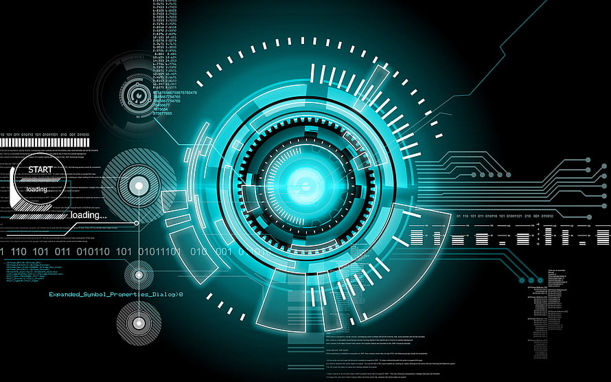 Futuristic Blue Digital Interface With Circular HUD Elements And Circuit Board Patterns HD wallpaper