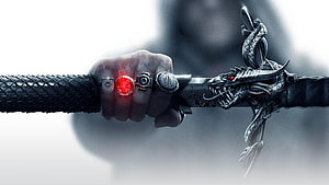 Dark Fantasy Hand Gripping Dragon Sword with Glowing Red Ring HD wallpaper
