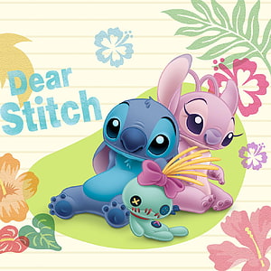 Stitch, Angel, and Scrump from Lilo and Stitch in a Cute Tropical Illustration HD phone wallpaper