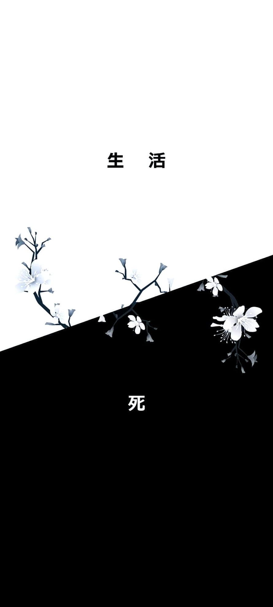 Minimalist Japanese Cherry Blossom Art with Life and Death Contrast HD phone wallpaper