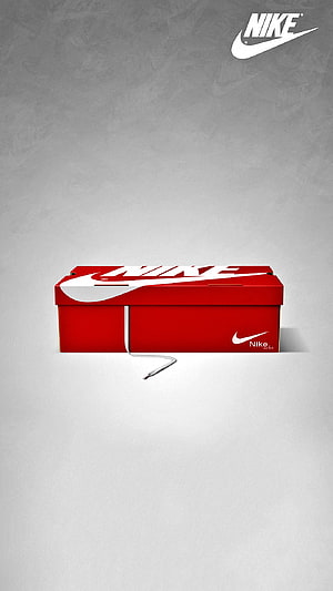 Nike Red Shoebox with White Laces on Minimalist Gray Background HD phone wallpaper