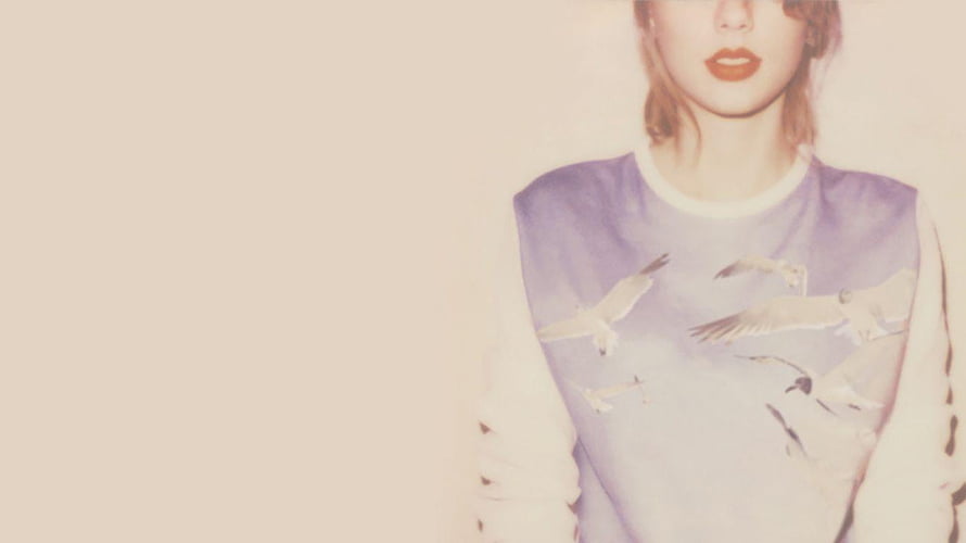 Taylor Swift wearing a purple sweatshirt with seagulls printed on it, soft pastel aesthetic portrait HD wallpaper